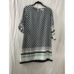 Freeway Tunic Teal‎ Dress Size M Geometric Mod Abstract Boho Funky Lightweight